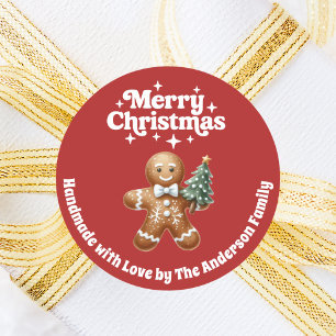 Christmas gingerbread man handmade red white classic round sticker