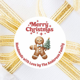 Christmas gingerbread man handmade red white classic round sticker