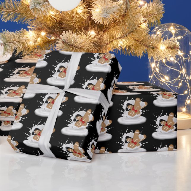 Christmas Gingerbread Man in Milk Splash Wrapping Paper (Holidays)