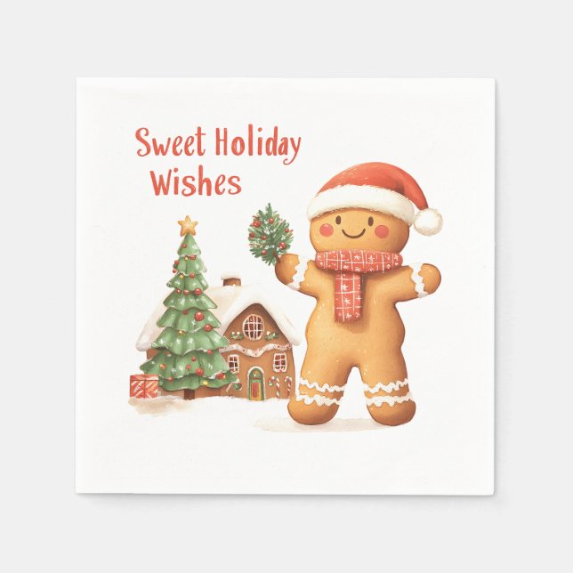 Christmas Gingerbread Man in Santa Hat Napkins (Front)