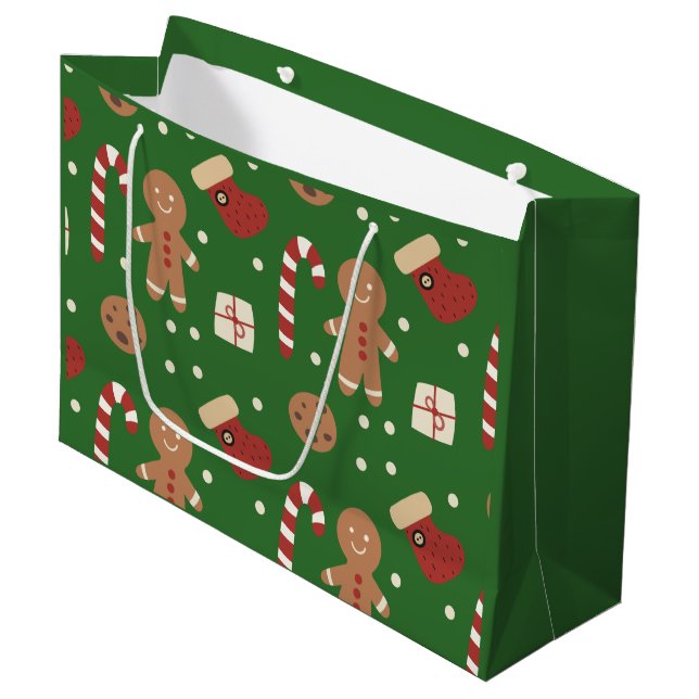 Christmas Gingerbread Man Pattern   Large Gift Bag (Front Angled)