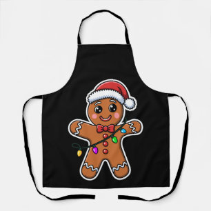 Christmas Gingerbread Man Santa Hat Lights Xmas Apron