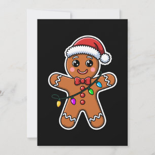 Christmas Gingerbread Man Santa Hat Lights Xmas Invitation