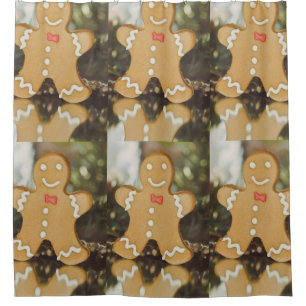 Christmas gingerbread man shower curtain