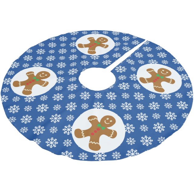 Christmas Gingerbread Man Snowflakes Blue Brushed Polyester Tree Skirt
