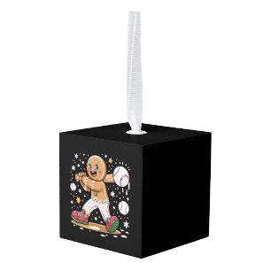 Christmas Gingerbread Man Sports Player Baseball  Cube Ornament