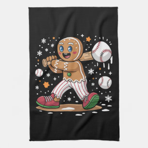 Christmas Gingerbread Man Sports Player Baseball  Kitchen Towel