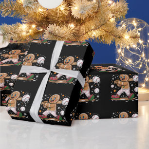 Christmas Gingerbread Man Sports Player Baseball Wrapping Paper