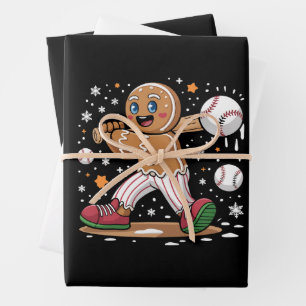 Christmas Gingerbread Man Sports Player Baseball Wrapping Paper Sheets