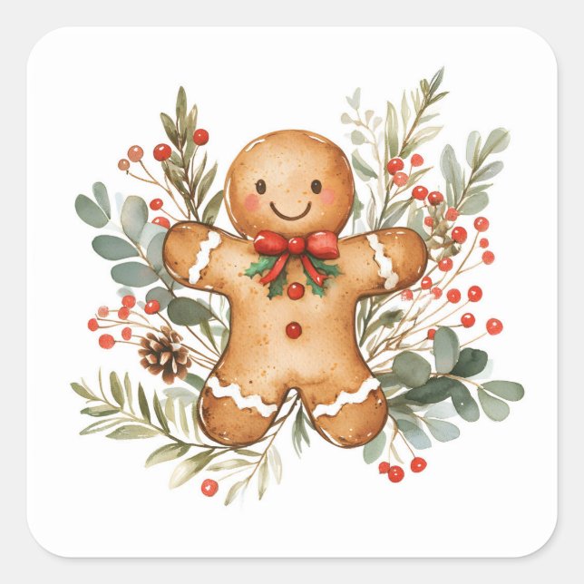 Christmas Gingerbread Man Square Sticker (Front)
