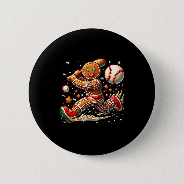 Christmas Gingerbread Man Srts Player Funny Baseba Button (Front)