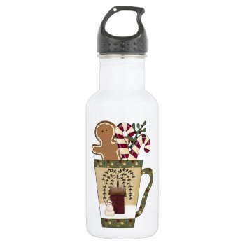 Christmas Gingerbread Man Stainless Steel Water Bottle by bonfirechristmas at Zazzle