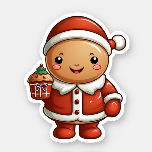 Christmas Gingerbread Man Wearing A Santa Suit Sticker