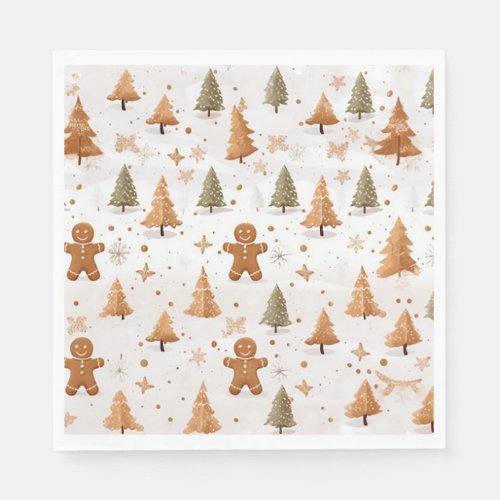 Christmas Gingerbread Men and Snowflakes Napkins