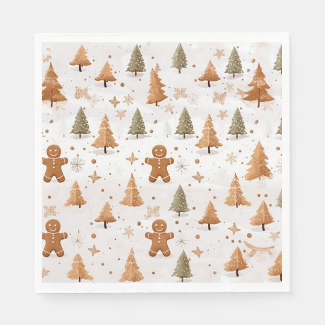 Christmas Gingerbread Men and Snowflakes Napkins (Front)