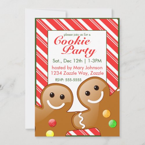 Christmas Gingerbread Men Candy Cane Stripes Invitation