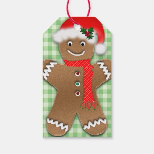 Christmas Gingerbread Men Green Gingham Gift Tags