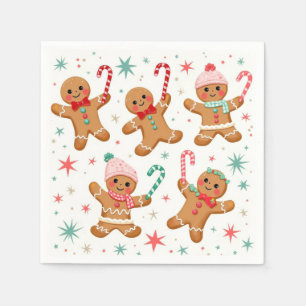 Christmas Gingerbread Men Holding Candy Canes Napkins