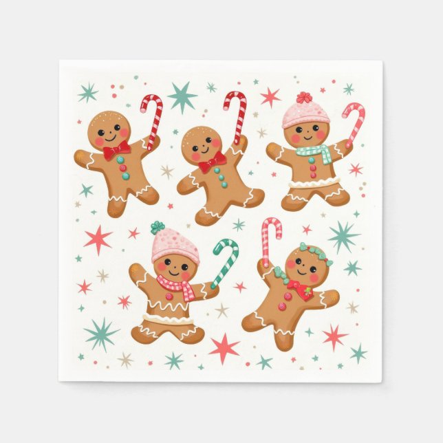 Christmas Gingerbread Men Holding Candy Canes Napkins (Front)