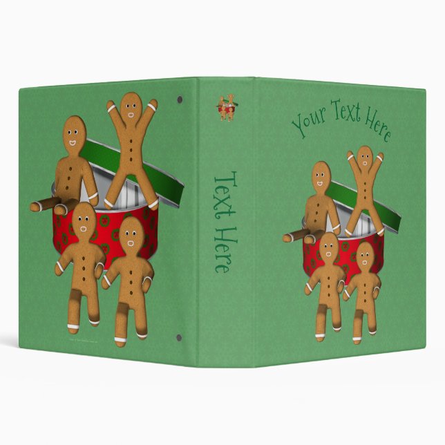 Christmas Gingerbread Men Holiday Personalized 3 Ring Binder (Background)