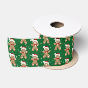 Christmas Gingerbread Men In Snowflakes Satin Ribbon