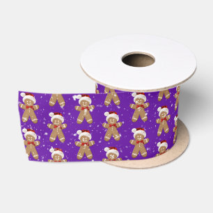 Christmas Gingerbread Men In Snowflakes Satin Ribbon