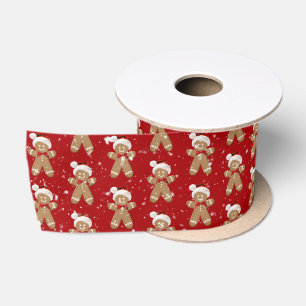 Christmas Gingerbread Men In Snowflakes Satin Ribbon