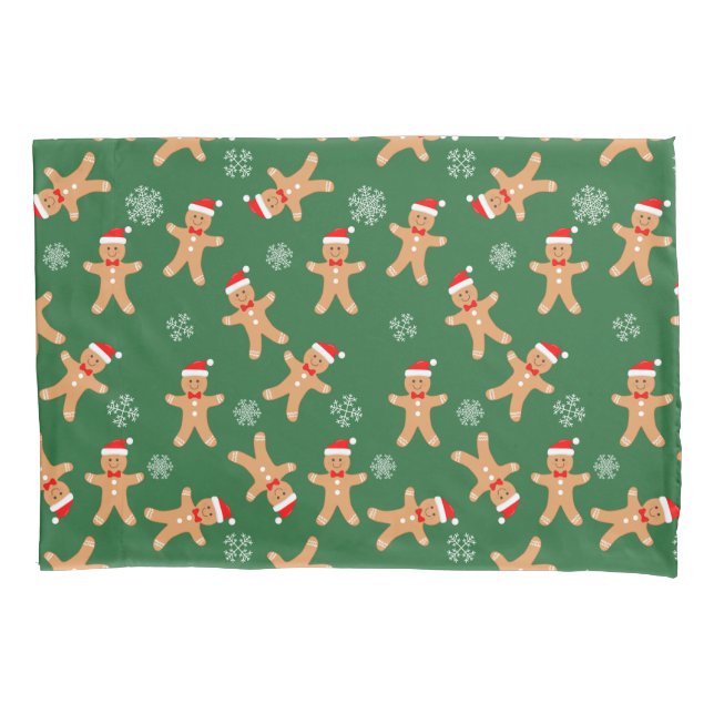 Christmas Gingerbread Men on Green  Pillow Case (Front)