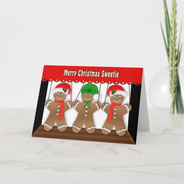 CHRISTMAS - GINGERBREAD MEN PUPPETS - DANCING HOLIDAY CARD (Front)