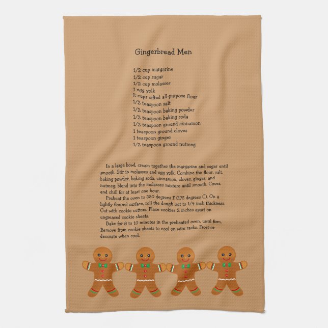 Christmas Gingerbread Men Recipe Towel (Vertical)