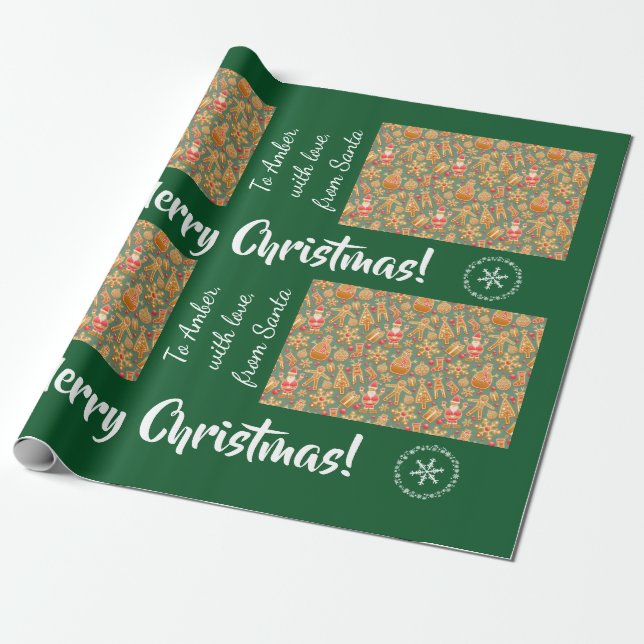 Christmas Gingerbread Men Santa Personalized Name Wrapping Paper (Unrolled)