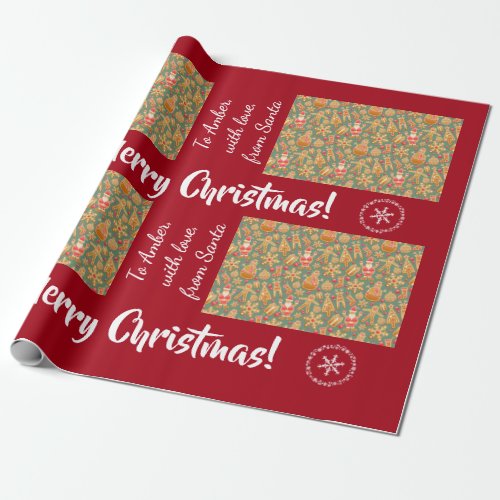Christmas Gingerbread Men Santa Personalized Name Wrapping Paper