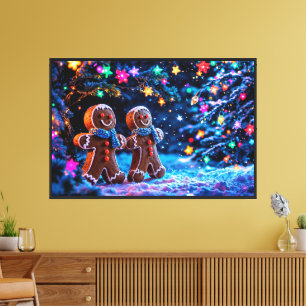 Christmas gingerbread men snow magic canvas print