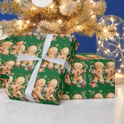 Christmas Gingerbread Men Snowflakes Candy Canes Wrapping Paper