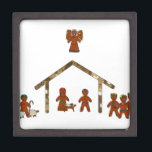 christmas gingerbread nativity gift box<br><div class="desc">christmas,  "funny christmas", " gingerbread nativity",  "virgin mary"jesus,  nativity,  ,  "ugly christmas", " unique christmas", "mary joseph" xmas, manger, "christmas angel", red green, gold sequins sequins  glitter, </div>