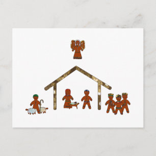 christmas gingerbread nativity holiday postcard