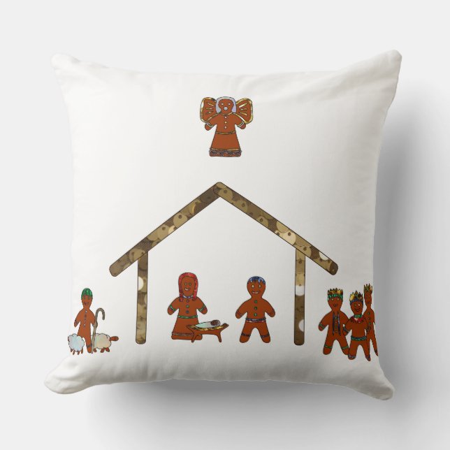 christmas gingerbread nativity throw pillow (Front)