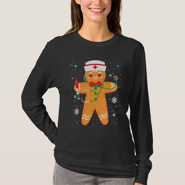 Christmas Gingerbread Nurse Cookie Costume Baking  T-Shirt (Front)