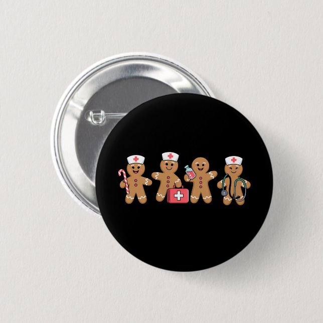 Christmas Gingerbread Nurse Team Crew Gifts Button (Front & Back)
