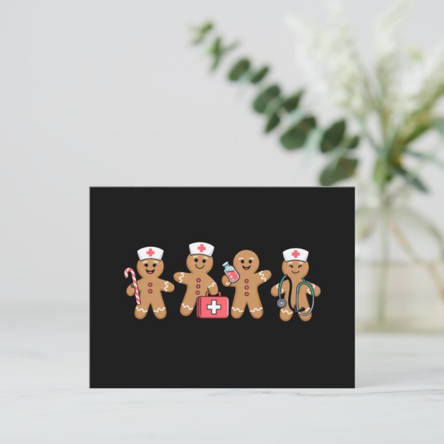 Christmas Gingerbread Nurse Team Crew Gifts Holiday Postcard (Standing Front)