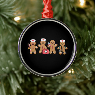 Christmas Gingerbread Nurse Team Crew Gifts Metal Ornament