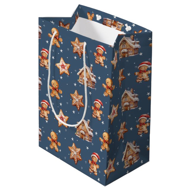 Christmas Gingerbread On Stars Medium Gift Bag (Back Angled)