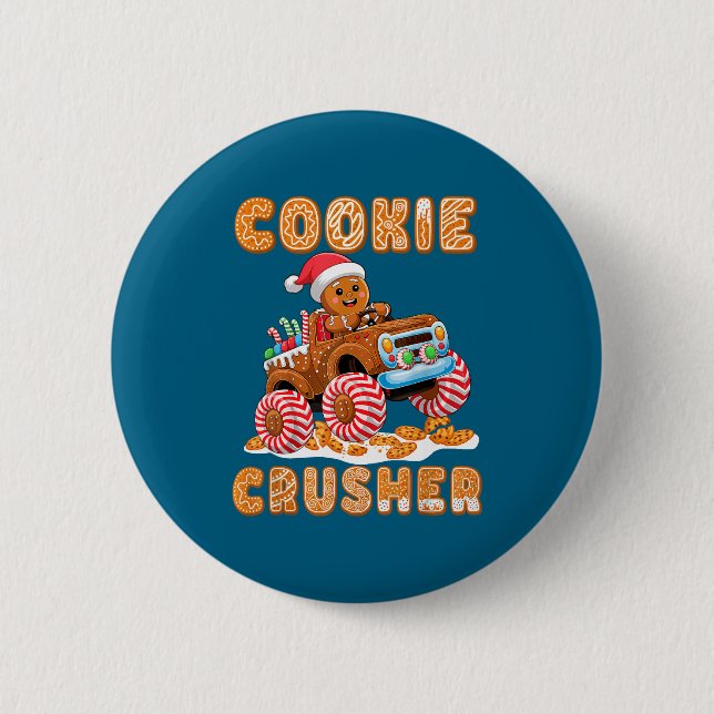 Christmas Gingerbread Pajamas Cookie Crusher Monst Button (Front)