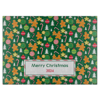 Christmas Gingerbread Pattern with Greeting & Year Cutting Board
