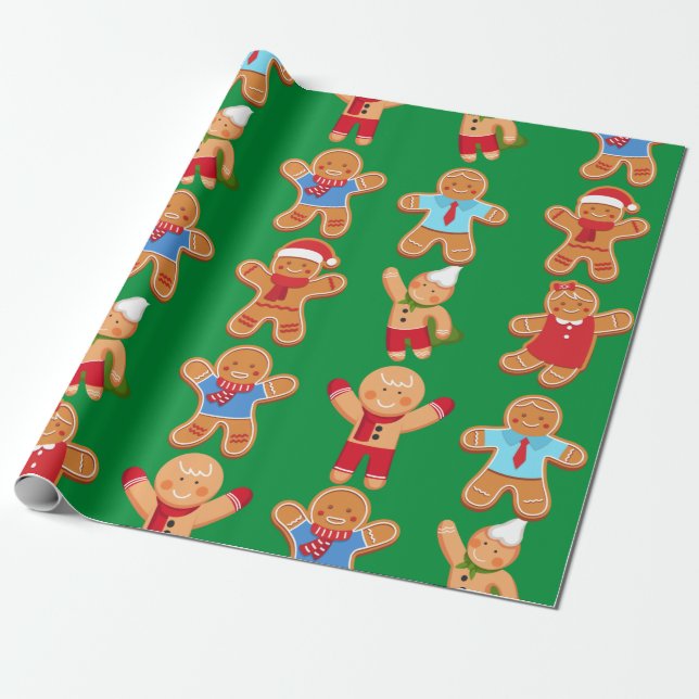 Christmas Gingerbread People Wrapping Paper (Unrolled)