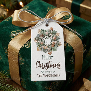 Christmas Gingerbread Pine Wreath Custom Holiday Gift Tags