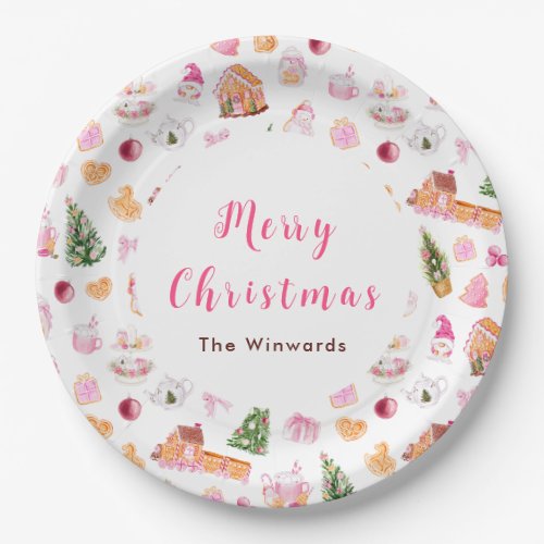 Christmas Gingerbread Pink Merry Christmas Paper Plates