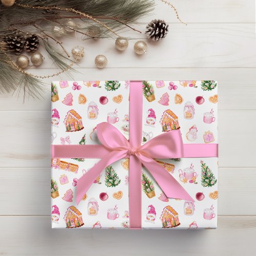 Christmas Gingerbread Pink Wrapping Paper