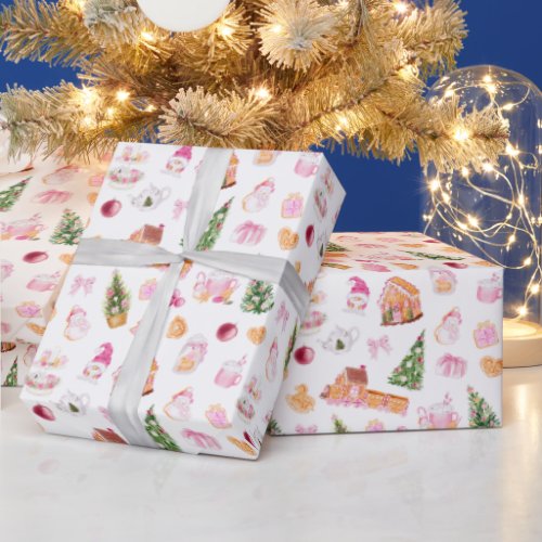 Christmas Gingerbread Pink Wrapping Paper