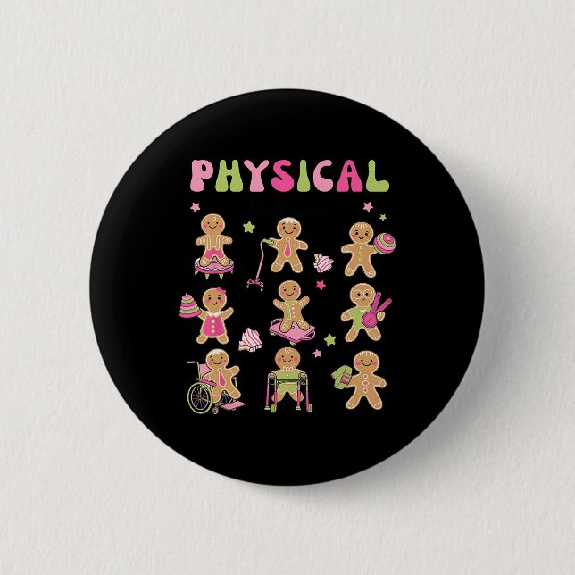 Christmas Gingerbread PT Physical Therapy Assistan Button (Front)